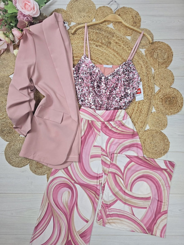 Pantalone Modello palazzo con fantasia astratta - Rosa - Level Stores