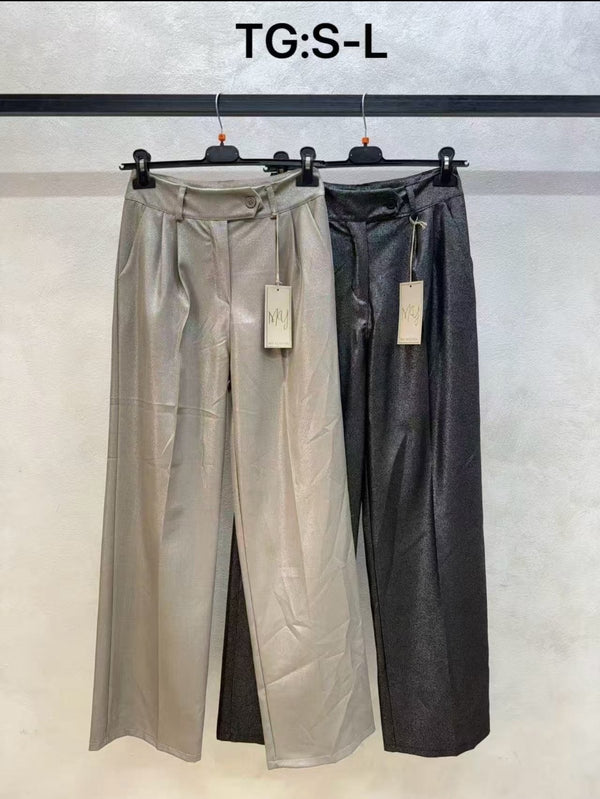 Pantalone modello palazzo effetto laminato Nero Level Stores