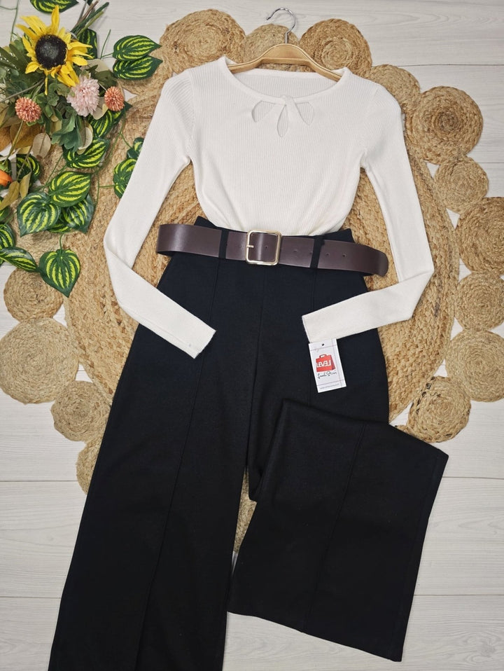 Pantalone modello palazzo elastico in vita inclusa la cintura` Nero Level Stores