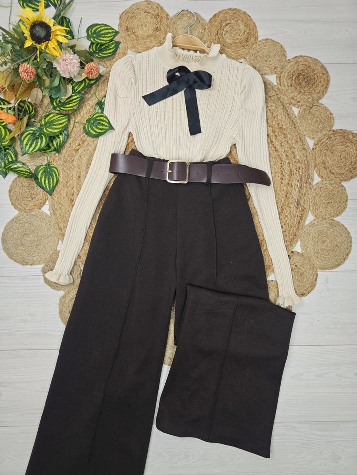 Pantalone modello palazzo elastico in vita inclusa la cintura` Nero Level Stores