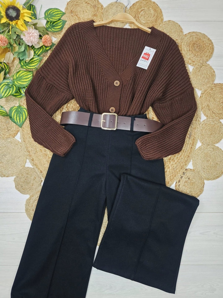 Pantalone modello palazzo elastico in vita inclusa la cintura` Nero Level Stores