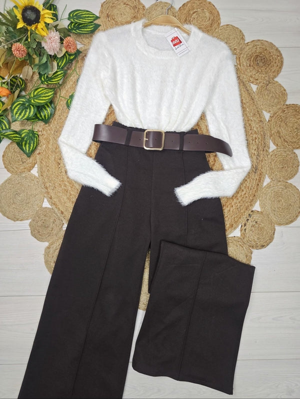 Pantalone modello palazzo elastico in vita inclusa la cintura` Nero Level Stores