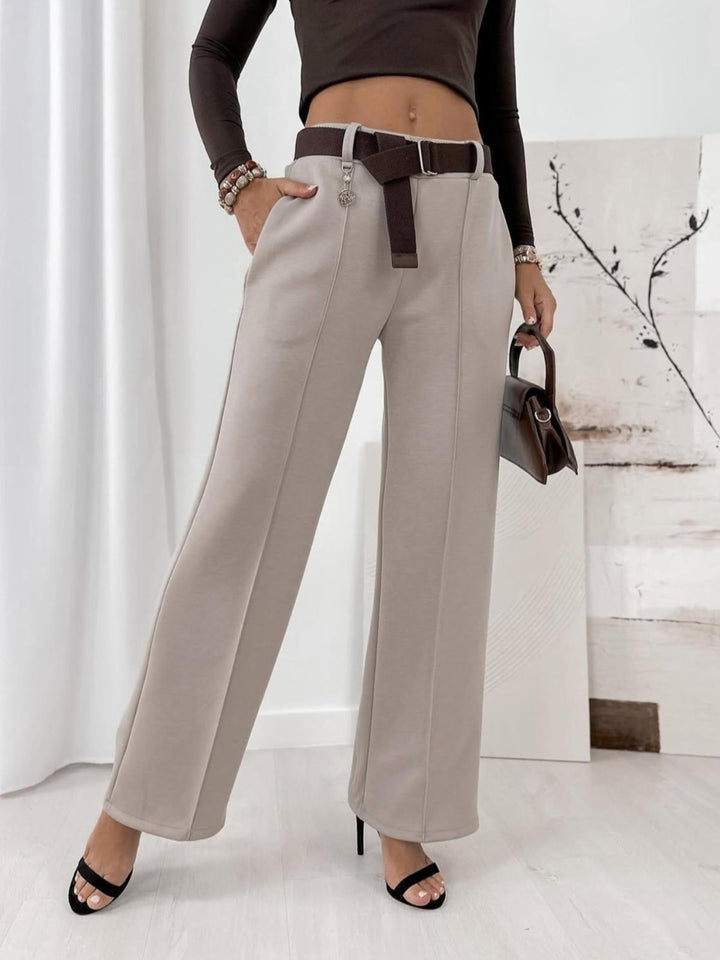 Pantalone modello palazzo elastico in vita inclusa la cintura` Beige Level Stores