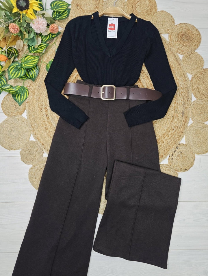 Pantalone modello palazzo elastico in vita inclusa la cintura` Nero Level Stores