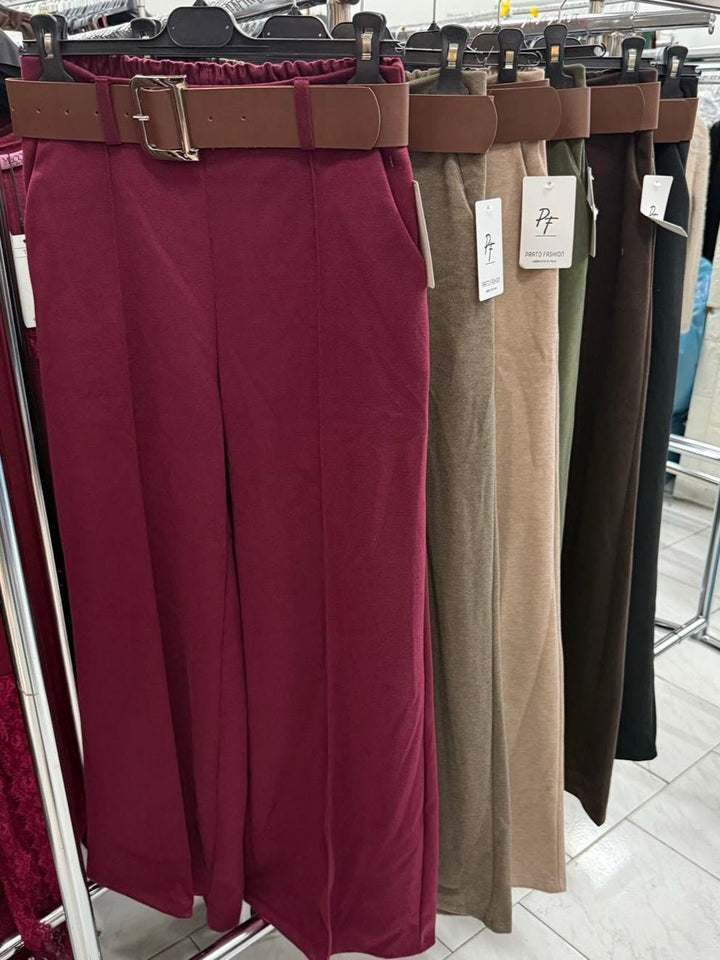 Pantalone modello palazzo elastico in vita inclusa la cintura` Beige Level Stores