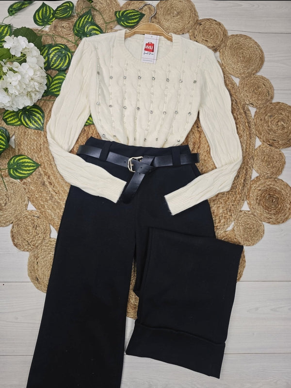 Pantalone modello palazzo elastico in vita inclusa la cintura Nero Level Stores