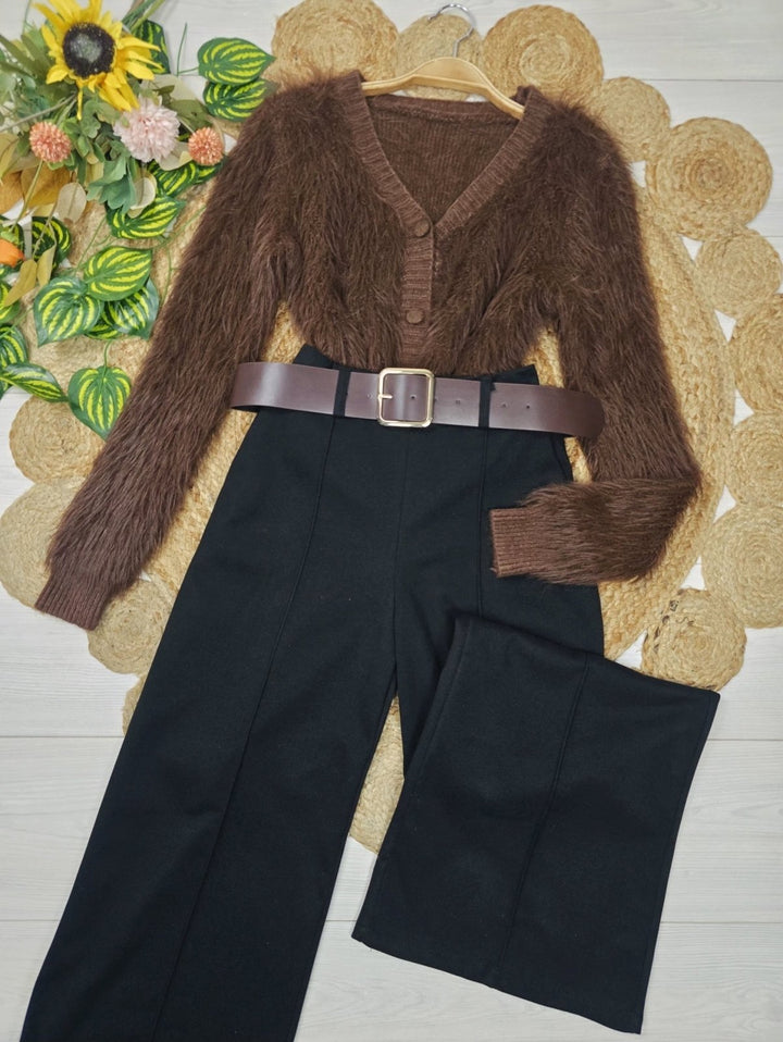 Pantalone modello palazzo elastico in vita inclusa la cintura` Beige Level Stores