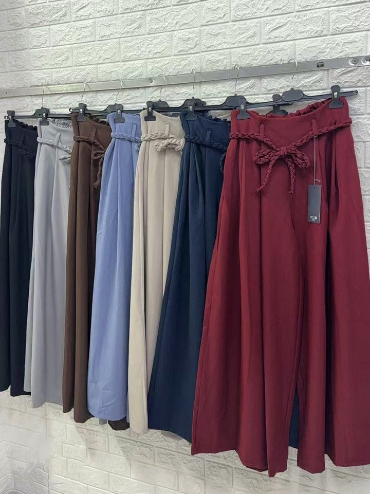 Pantalone modello palazzo elastico in vita inclusa la cintura Morbido Casual Nero Level Stores