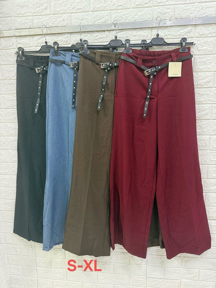 Pantalone modello palazzo elastico in vita inclusa la cintura Morbido Casual Nero Level Stores
