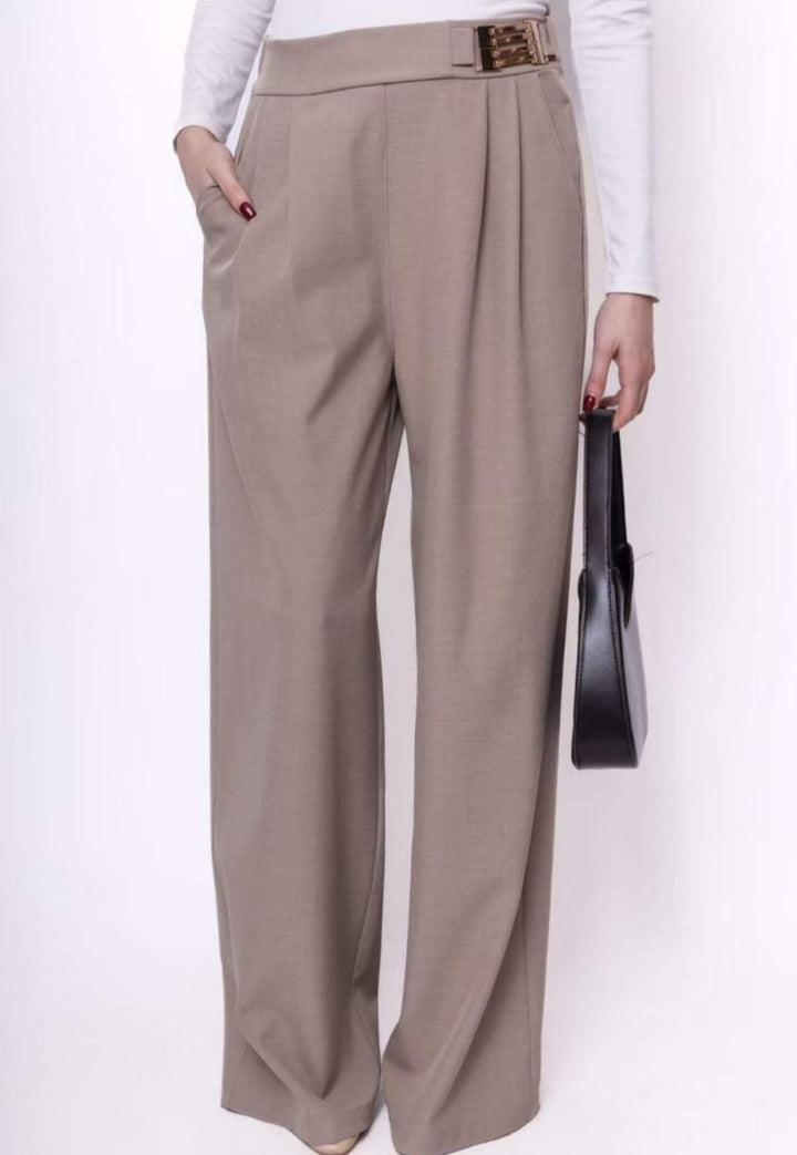Pantalone modello palazzo elastico sul retro - Beige - Level Stores