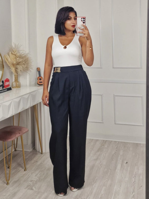 Pantalone modello palazzo elastico sul retro Nero Level Stores