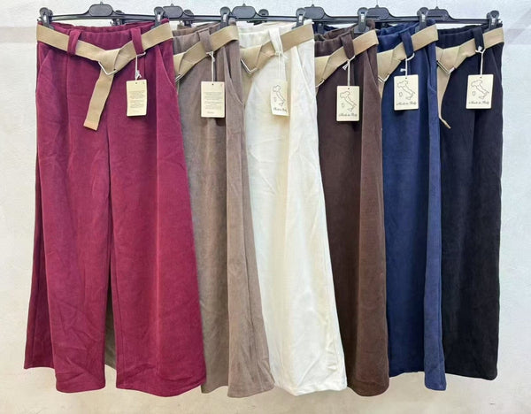Pantalone modello palazzo in camoscio elastico in vita inclusa la cintura Morbido Casual Nero Level Stores