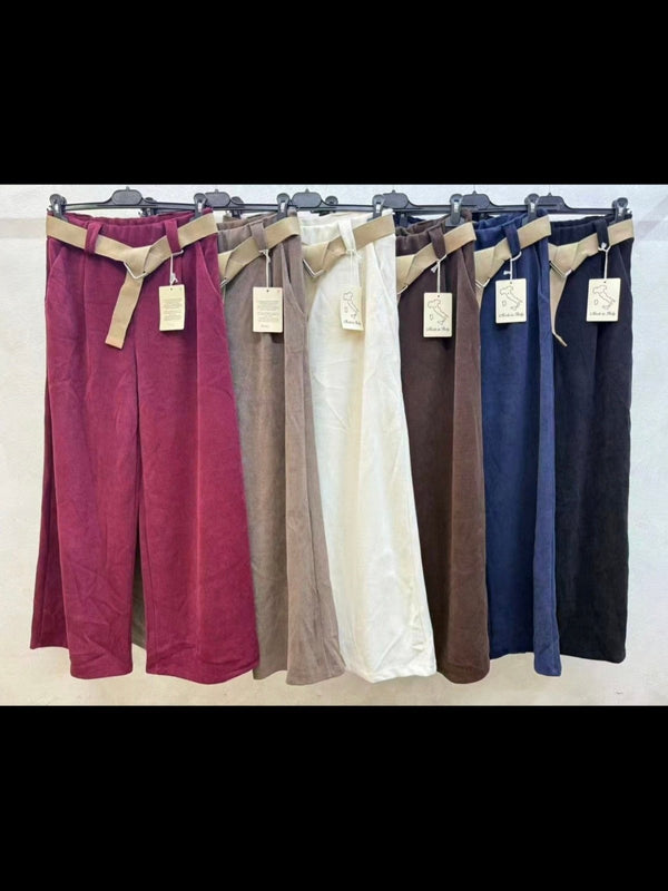 Pantalone modello palazzo in camoscio elastico in vita inclusa la cintura Morbido Casual Nero Level Stores