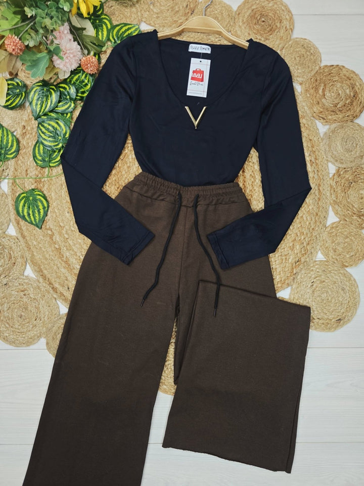 Pantalone modello palazzo in tinta unita Marrone Level Stores