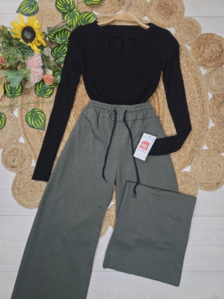 Pantalone modello palazzo in tinta unita Nero Level Stores