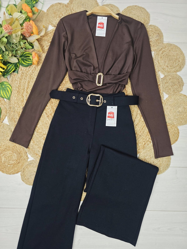 Pantalone modello palazzo inclusa la cintura elasticizzato Nero Level Stores