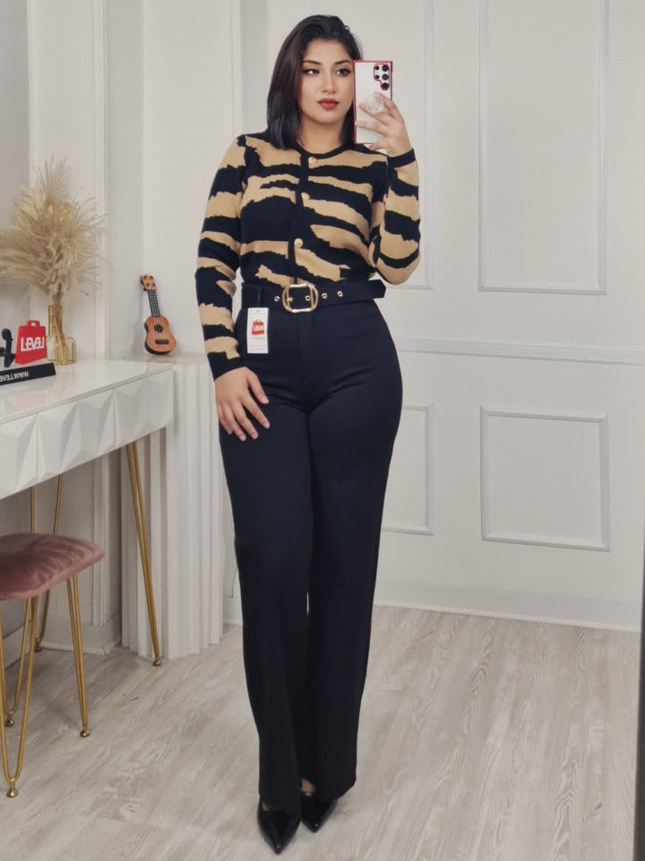 Pantalone modello palazzo inclusa la cintura elasticizzato Nero Level Stores