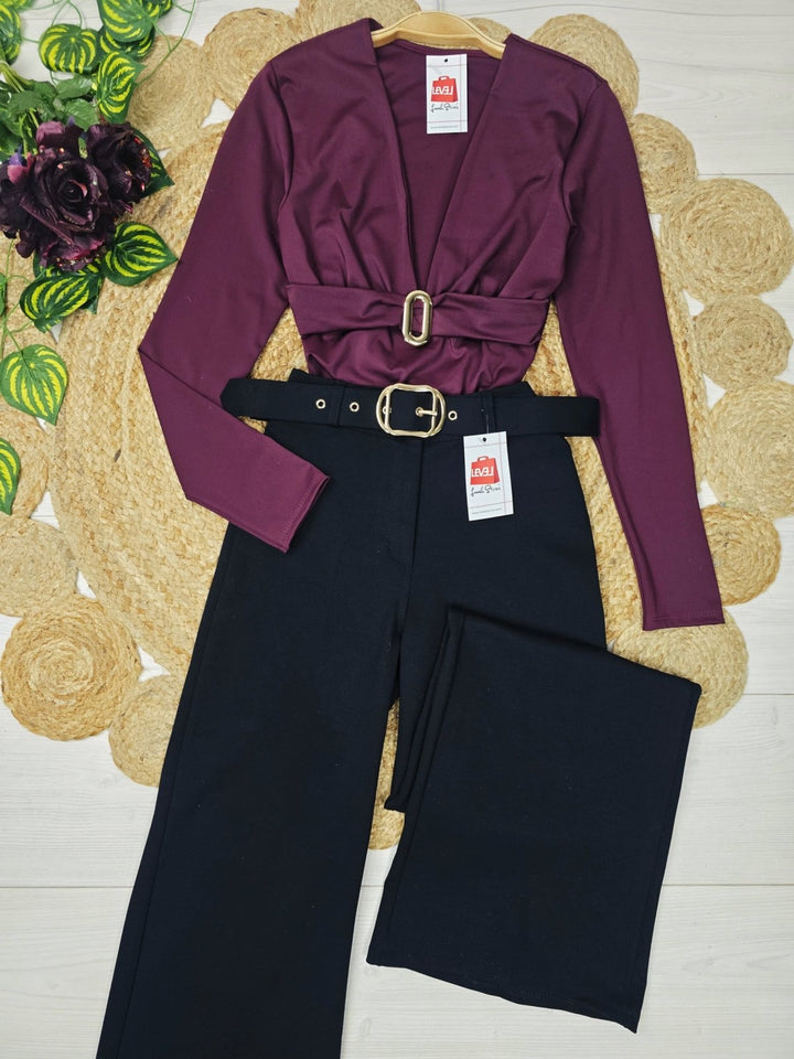 Pantalone modello palazzo inclusa la cintura elasticizzato Nero Level Stores