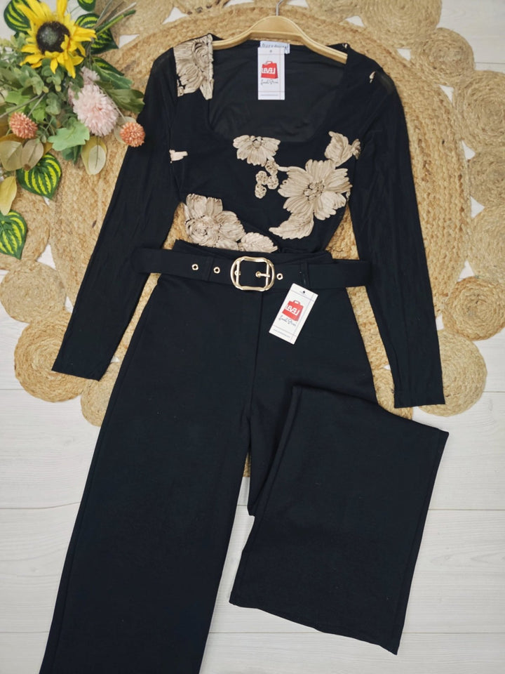 Pantalone modello palazzo inclusa la cintura elasticizzato Nero Level Stores