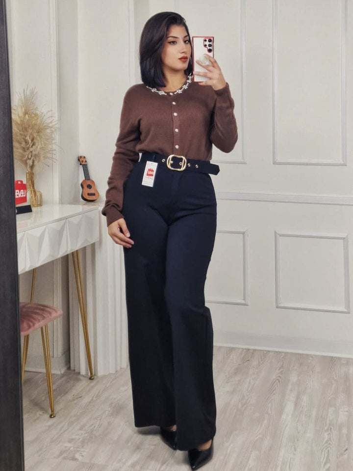 Pantalone modello palazzo inclusa la cintura elasticizzato Nero Level Stores