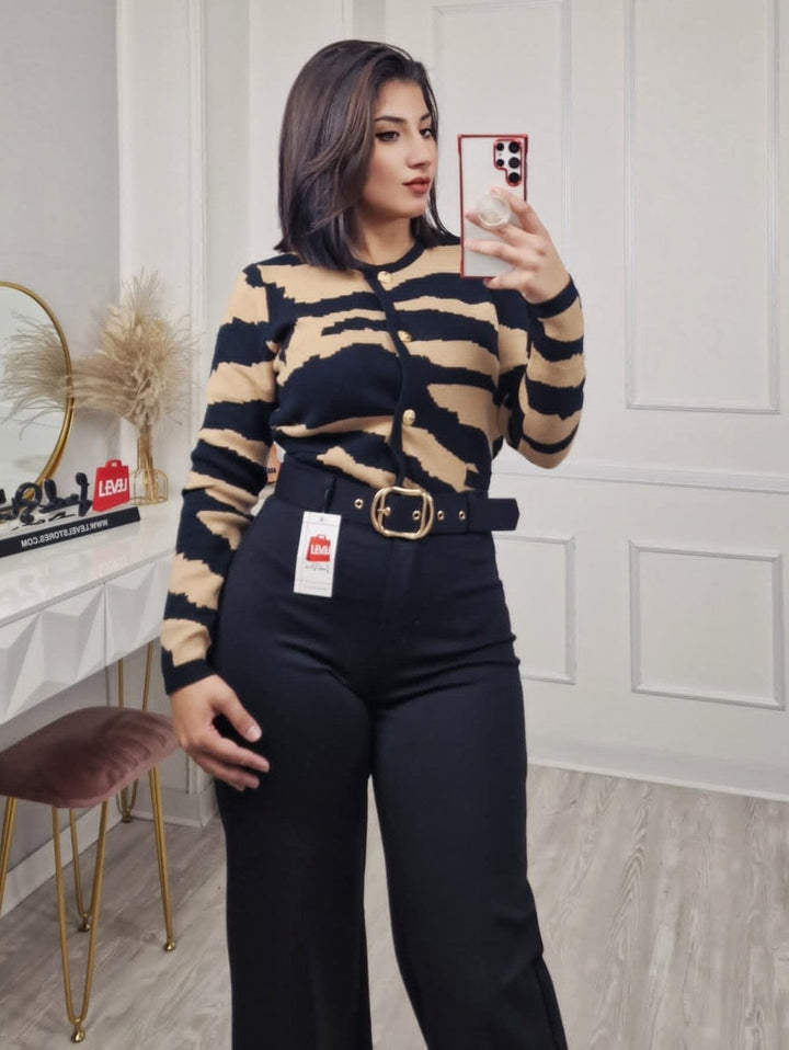 Pantalone modello palazzo inclusa la cintura elasticizzato Nero Level Stores