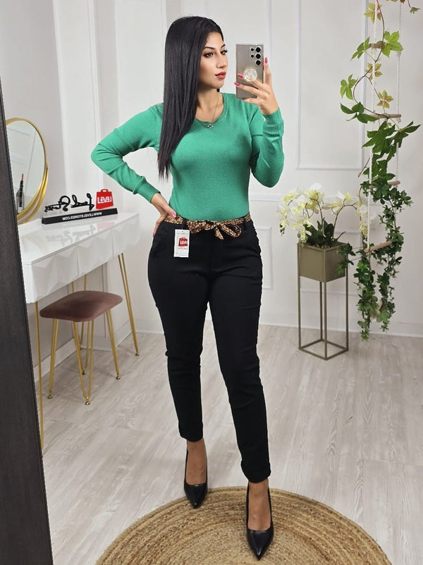 Pantalone modello skinny con cintura inclusa con tasche elasticizzato Nero Level Stores