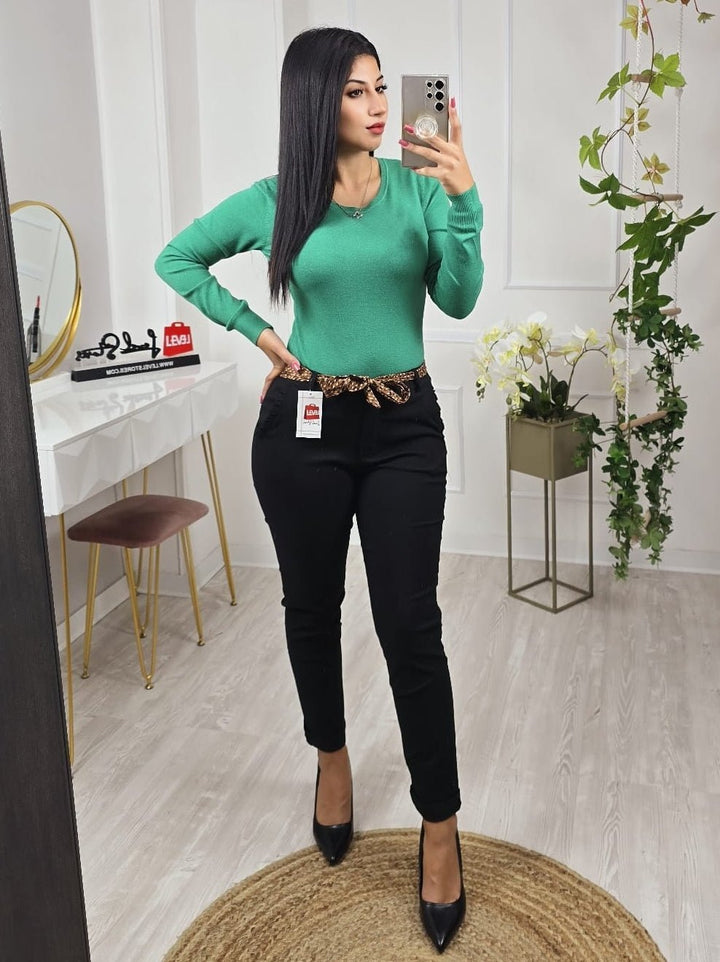 Pantalone modello skinny con cintura inclusa con tasche elasticizzato Nero Level Stores