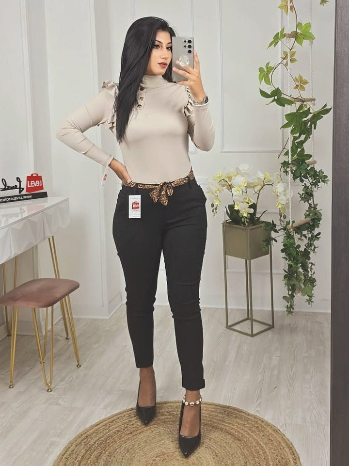 Pantalone modello skinny con cintura inclusa con tasche elasticizzato Blu scuro Level Stores