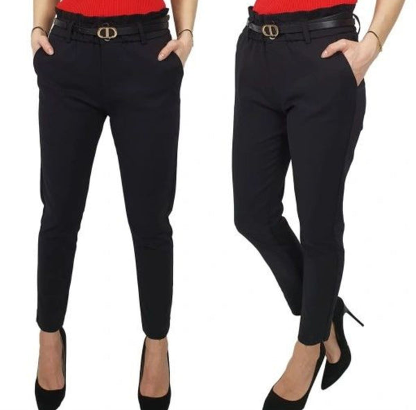Pantalone modello skinny con cintura inclusa elasticizzato Nero Level Stores