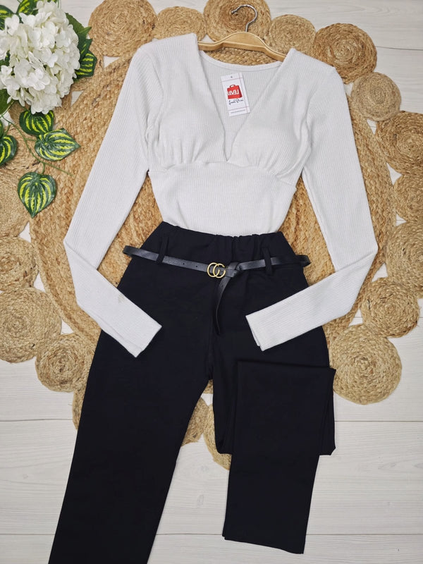 Pantalone modello skinny con cintura inclusa elasticizzato Nero Level Stores