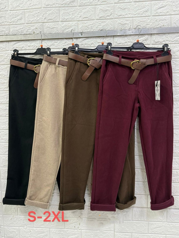 Pantalone modello skinny tessuto pesante con cintura inclusa elasticizzato Nero Level Stores