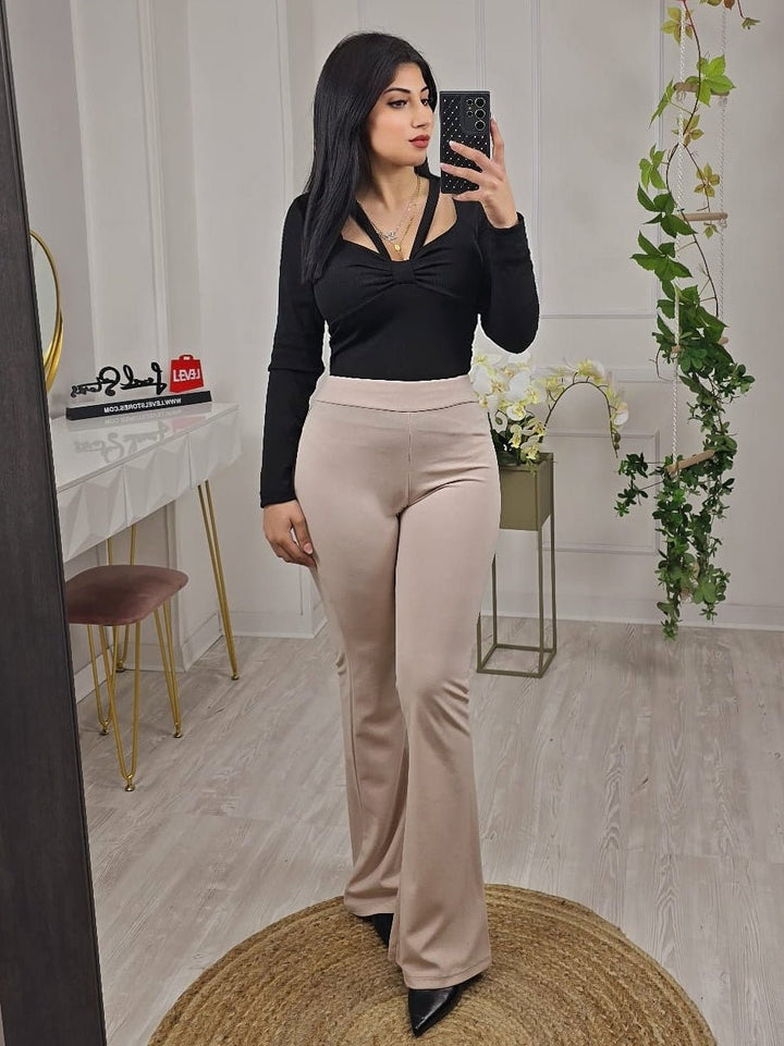 Pantalone modello vita alta a zampa - Beige - Level Stores