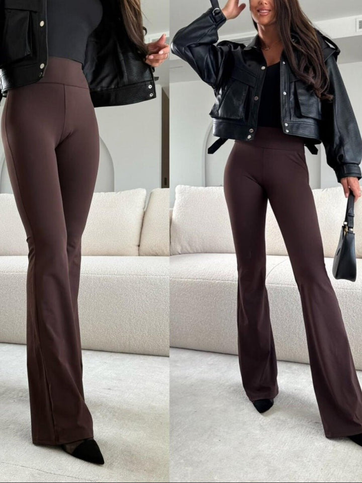 Pantalone modello vita alta a zampa Marrone Level Stores