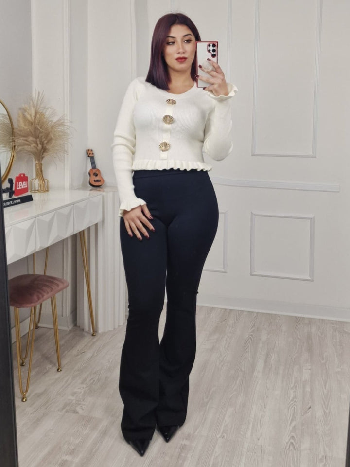 Pantalone modello vita alta a zampa Marrone Level Stores