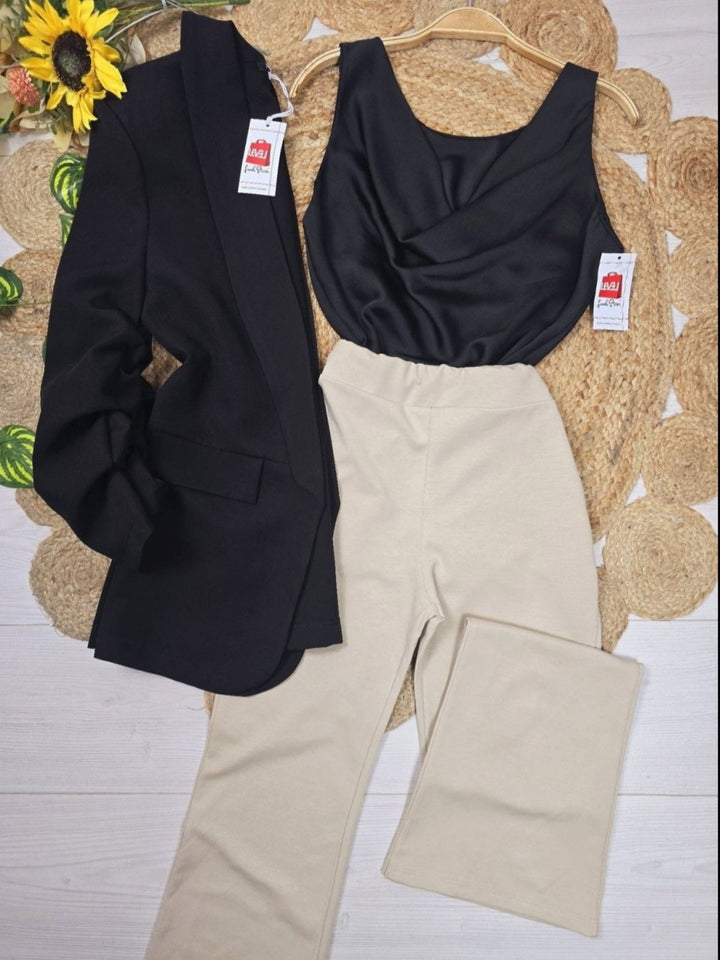 Pantalone modello vita alta a zampa - Beige - Level Stores