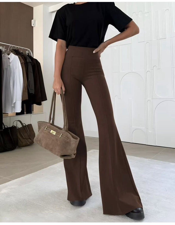 Pantalone modello vita alta a zampa Marrone Level Stores