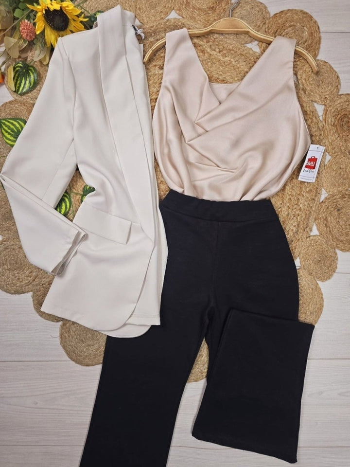 Pantalone modello vita alta a zampa - Beige - Level Stores