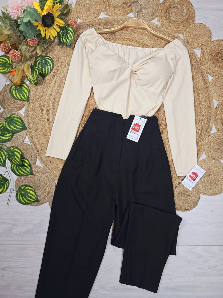 Pantalone modello zara vita alta con cerniera - Nero - Level Stores