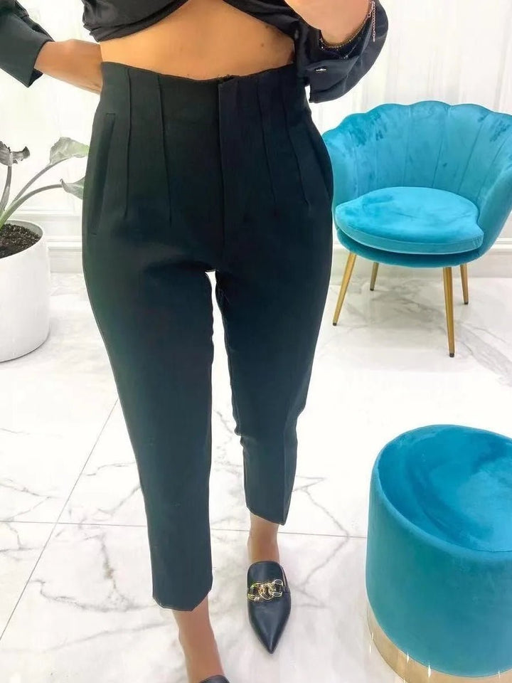 Pantalone modello zara vita alta con cerniera - Nero - Level Stores