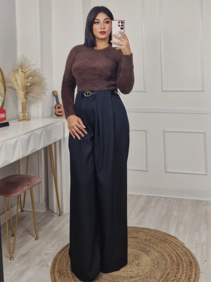 Pantalone palazzo con vita elasticizzata e cintura inclusa Nero Level Stores