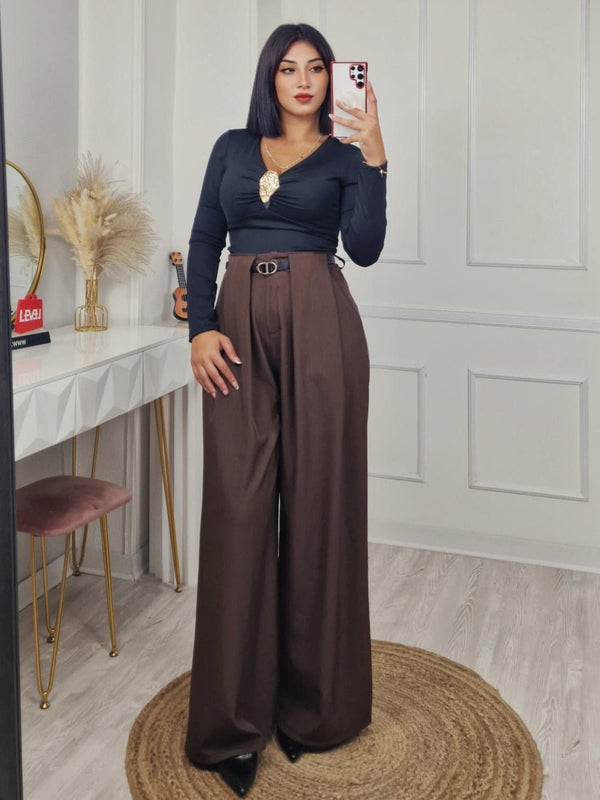 Pantalone palazzo con vita elasticizzata e cintura inclusa Nero Level Stores