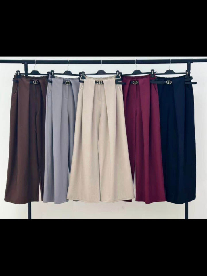 Pantalone palazzo con vita elasticizzata e cintura inclusa Bordo Level Stores