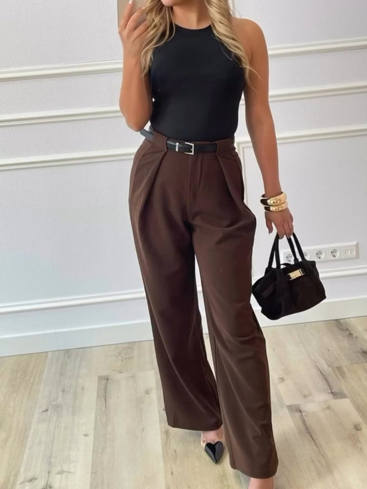 Pantalone palazzo con vita elasticizzata e cintura inclusa Bordo Level Stores