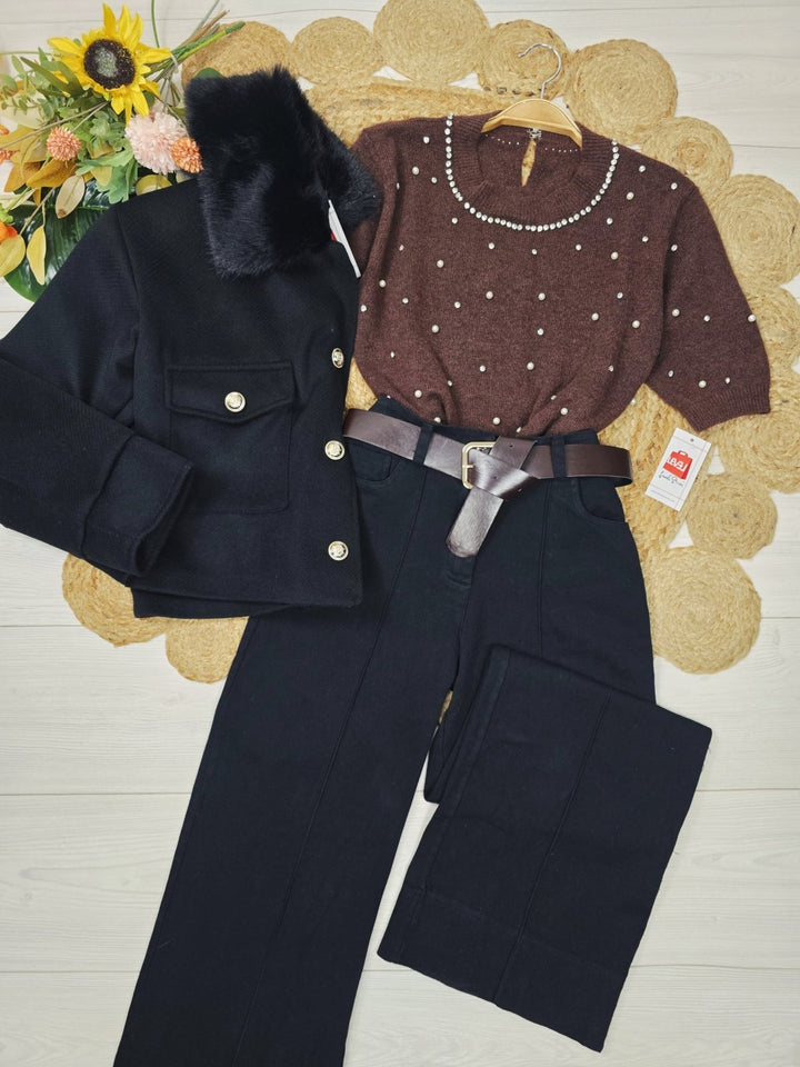 Pantalone palazzo elasticizzato inclusa la cintura disponibili Nero Level Stores