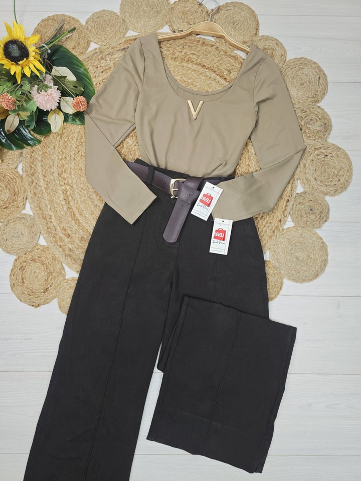 Pantalone palazzo elasticizzato inclusa la cintura disponibili Nero Level Stores