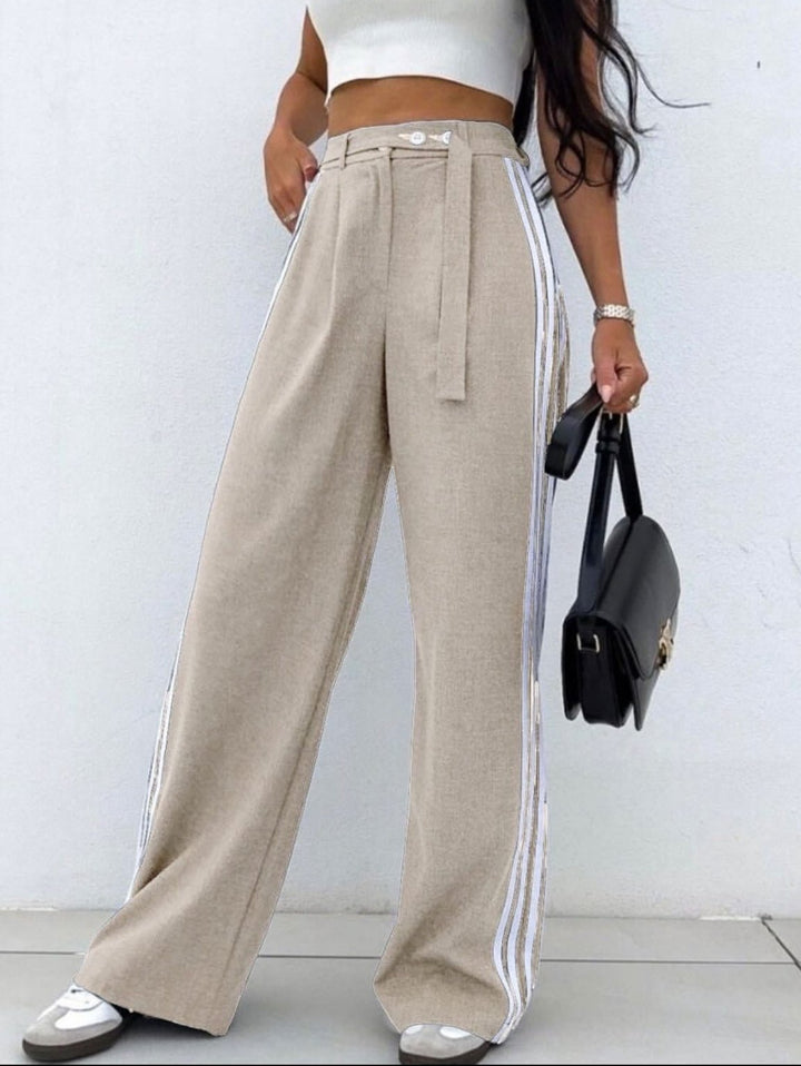 Pantalone palazzo elastico in vita con bottoni e strisce laterali morbido Beige Level Stores