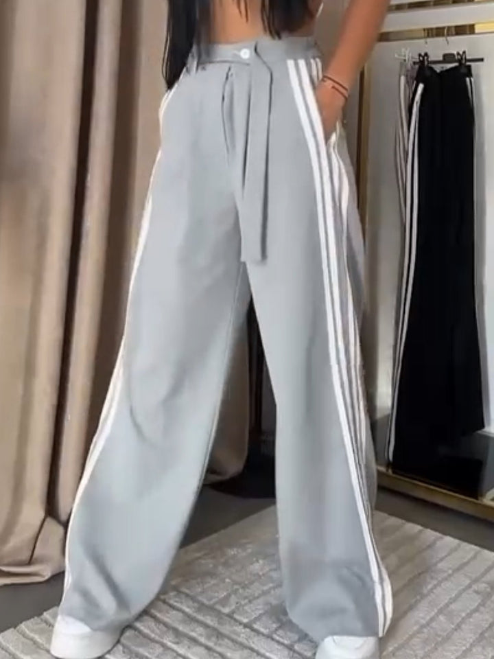 Pantalone palazzo elastico in vita con bottoni e strisce laterali morbido Grigio Level Stores