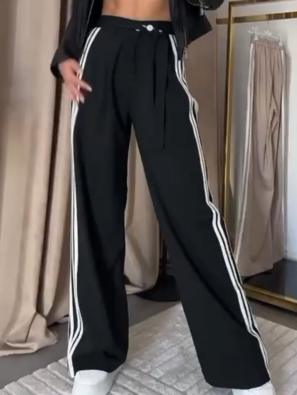 Pantalone palazzo elastico in vita con bottoni e strisce laterali morbido Nero Level Stores
