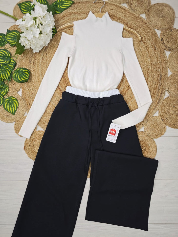 Pantalone palazzo elastico in vita con lacci regolabili Beige Level Stores