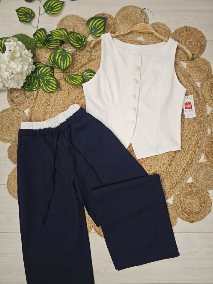 Pantalone palazzo elastico in vita con lacci regolabili Blu scuro Level Stores